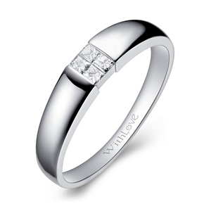 爱之光－18K白金公主方男士钻石戒指 